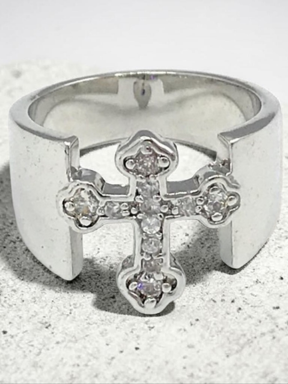 Premier Silver Cross Ring with Sparkling Accents
